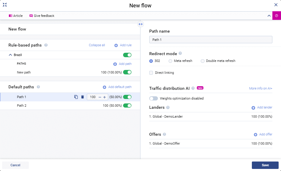 Articles flow. Voluum ad Tracker. Default Transition in Path 302. Voluum tracking Review from a Facebook perspective.